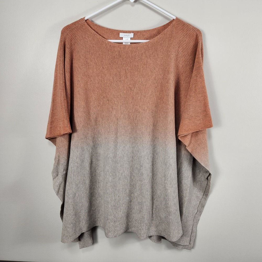 NWT Pure Jill Ombre Poncho Cape Sweater One Size Petite 100% Cotton Rust Gray